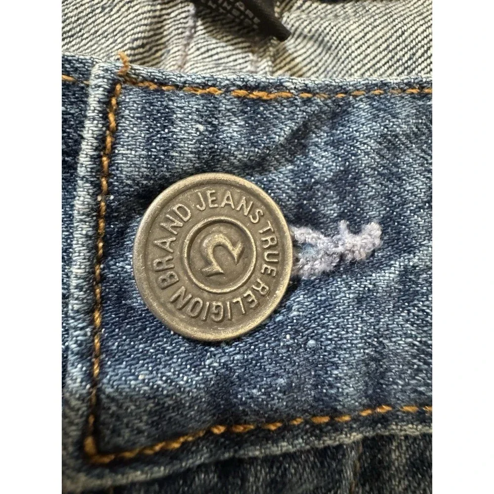 TRUE RELIGION Jeans Mens 44X33 Med Blue Wash Geno Pinstripe Straight Leg